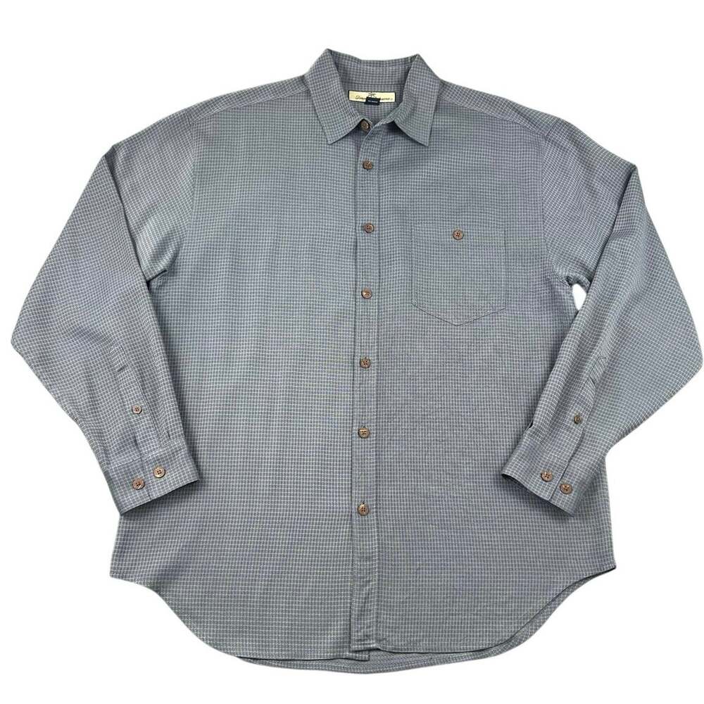 Tommy Bahama 100% Silk Micro Check Button Down Shirt Men’s M Gray Long Sleeve